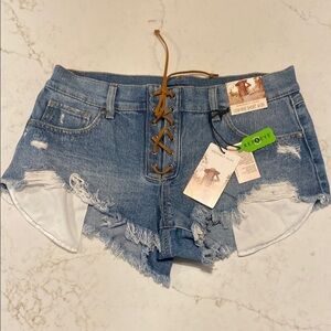 Sincerely Jules Lace Up Denim Shorts Distressed Y2K Size 9/29